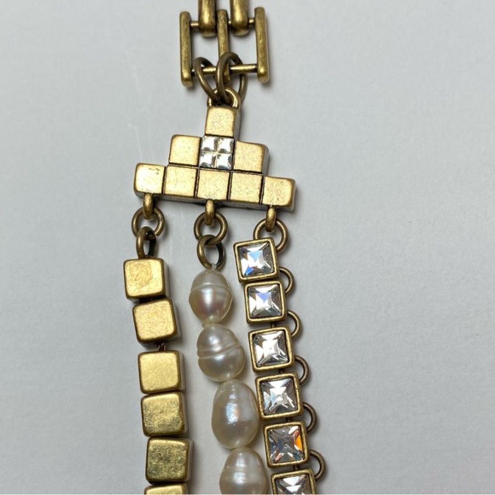 Ann Taylor Vintage Long Panther Chain Faux Pearl Rhinestone Antique Gold Tone - Picture 9 of 12